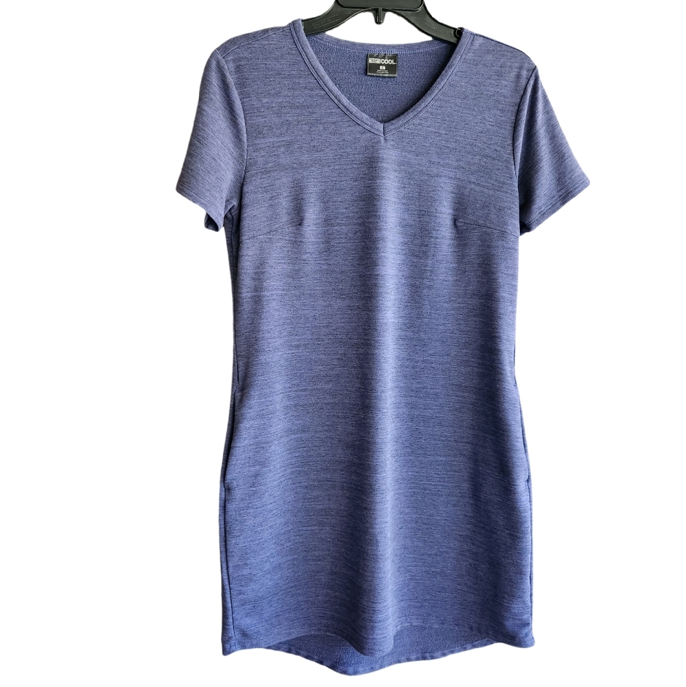 32 DEGREES Cool Women's Short Sleeve V neck Knit Dress, Size Small, Blue